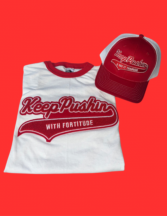 Keep PUSHIN with Fortitude ringer shirt & hat