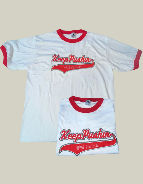 Embroidery “Keep Pushin” Ringer Tshir-Fortitude-