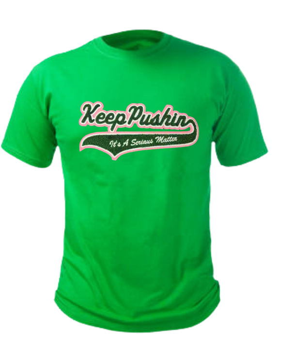 Keep PUSHIN “ It’s A Serious Matter chenille ringer t-shirt