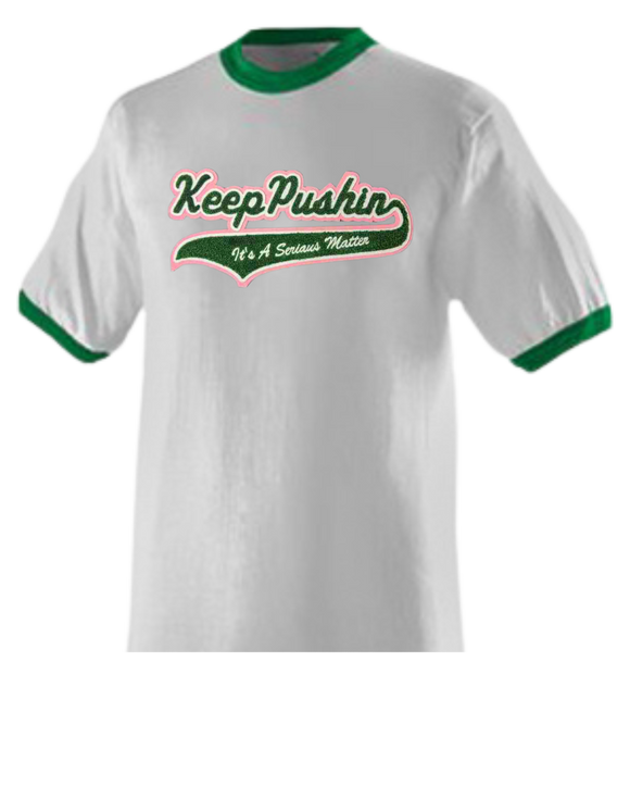 Keep PUSHIN “ It’s A Serious Matter chenille ringer t-shirt