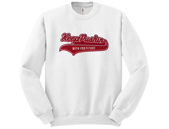 Keep PUSHIN with Fortitude chenille sweatshirt