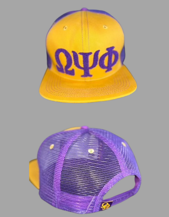 Que Psi Phi chenille logo trucker snapback purple back