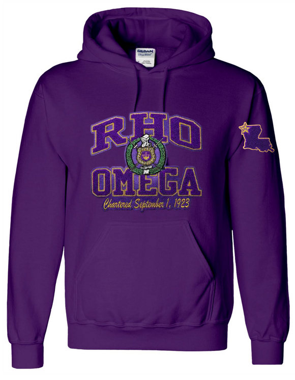 Rho Omega chapter chenille hoodie